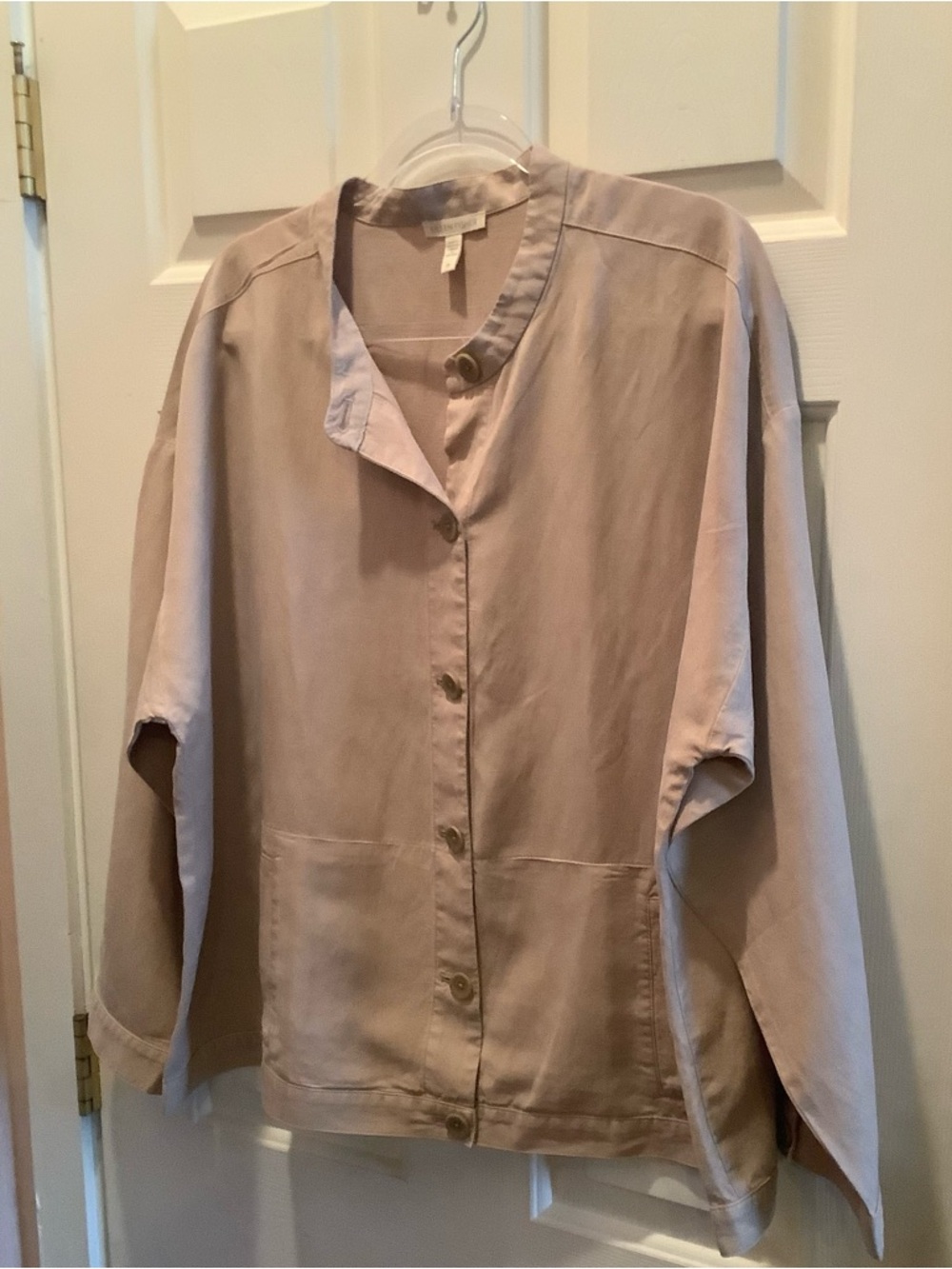 Eileen Fisher Beige Collarless Long Sleeve Jacket, Size 2X, Vintage